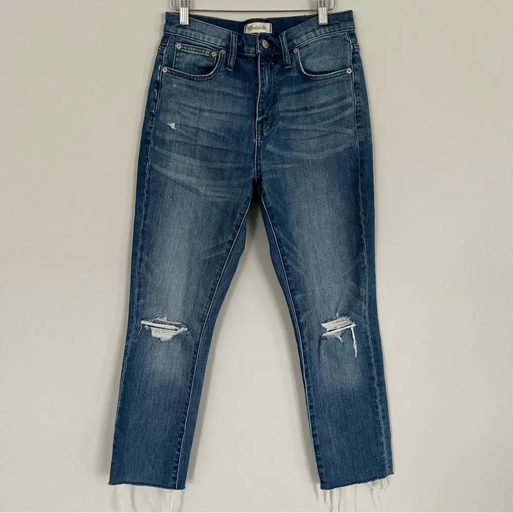 Madewell The High Rise Slim Boyjean Distressed Raw Hem, Size 26